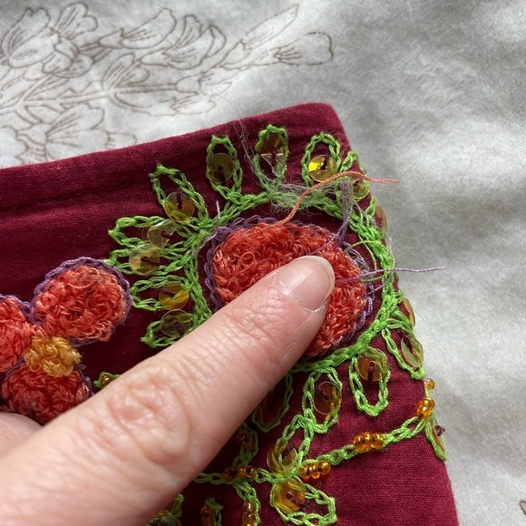 Y2K Red Sequin Embroidered Cotton Skirt Medium Fairy Ethereal Goblincore Boho - Picture 5 of 11